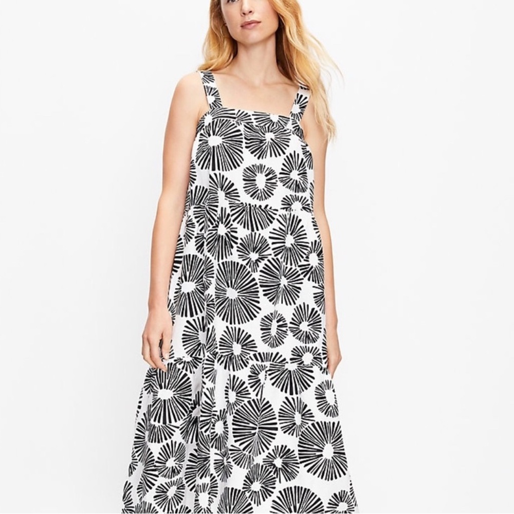 LOFT Black and White Firework Floral Linen Maxi Dress XXS